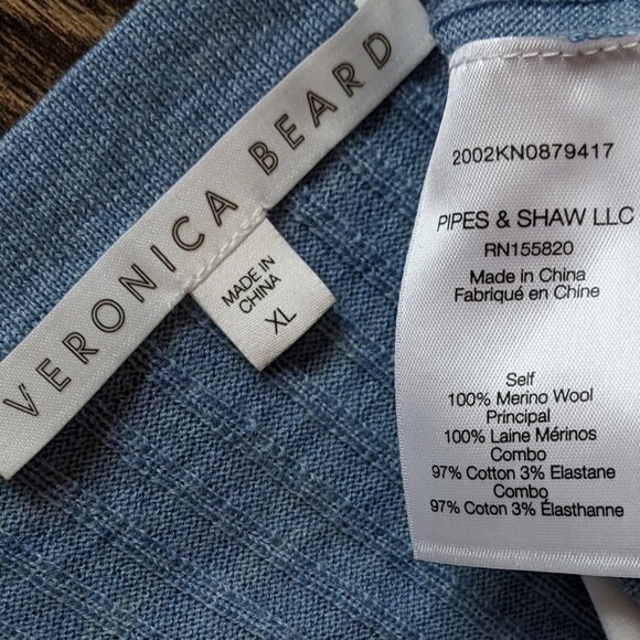 Veronica Beard Lydia Mixed Media V-Neck Pullover XL Blue - Picture 4 of 7